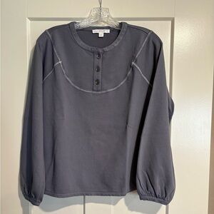 Gray Long Sleeve Button-Up Top